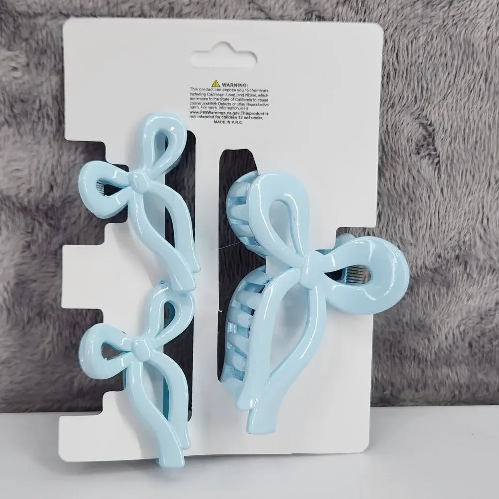 3 pc Ribbon Shaped Claw Clip Set, Hair clips, Light Blue by Princess Accessories